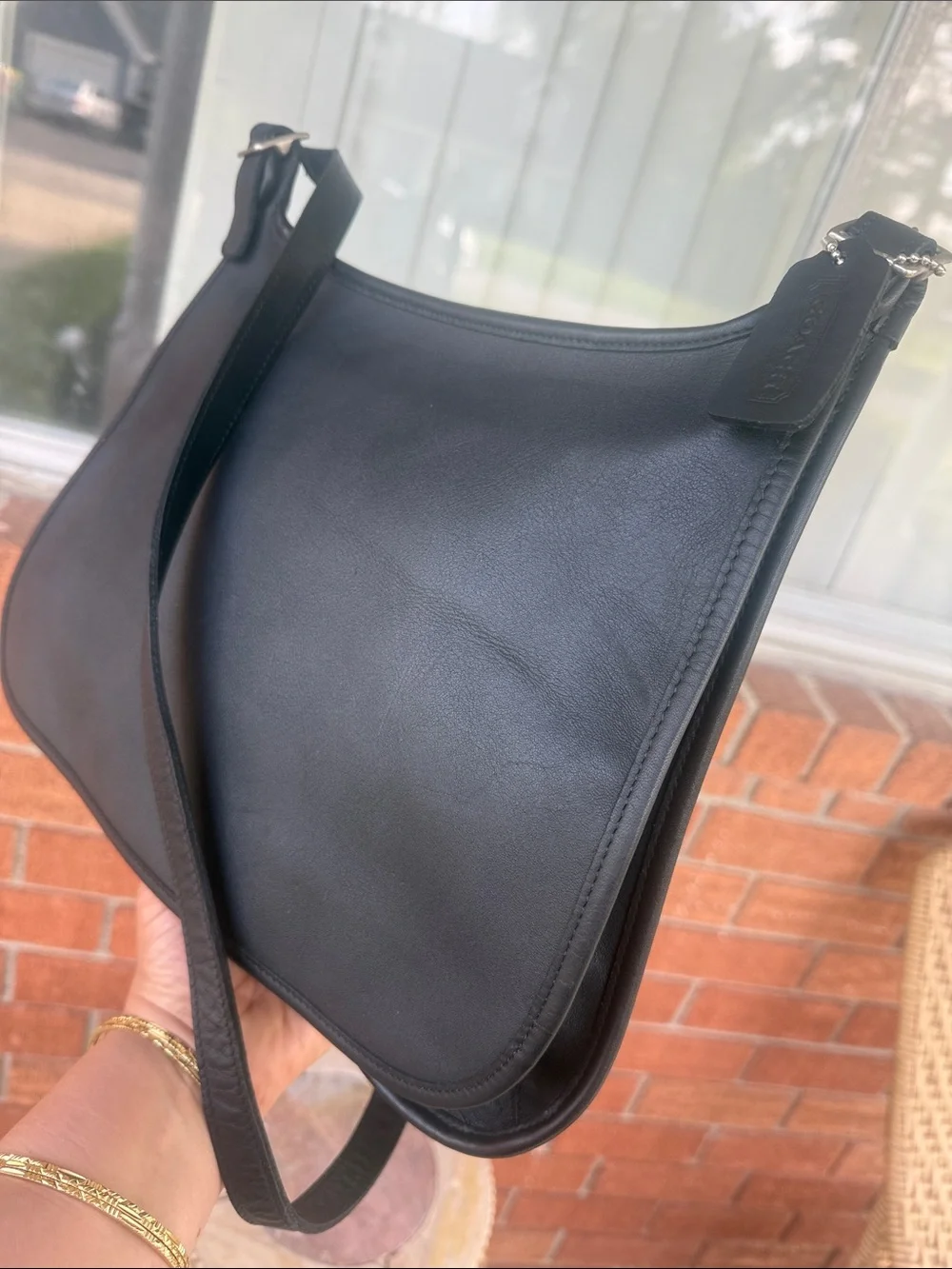 🖤Vintage Authentic Coach Black hobo hippie Bag with palladium hardware K3H-913